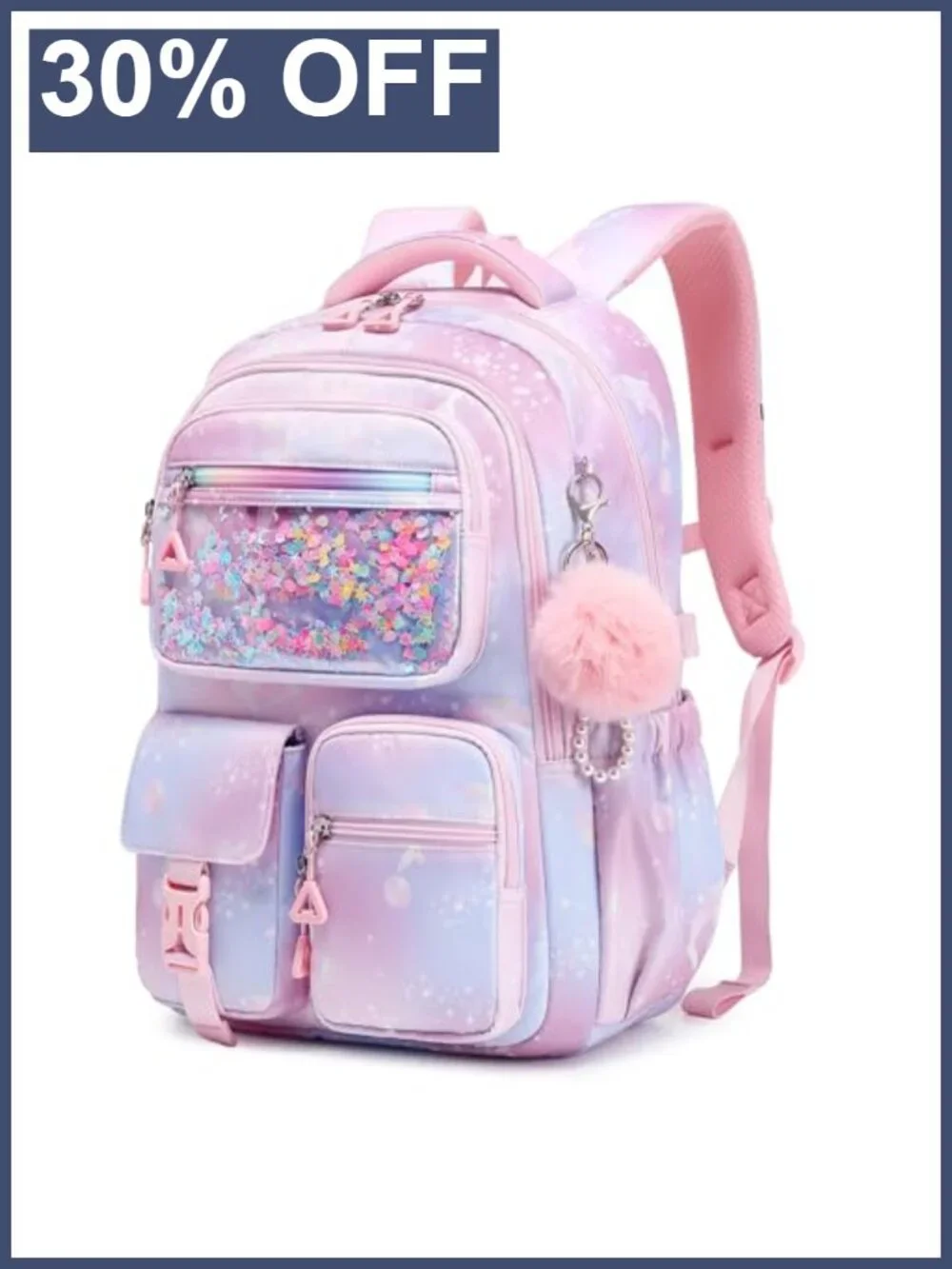 Kids Backpack Size 6-15 School Bag with Pockets - Pink Dolphin Print